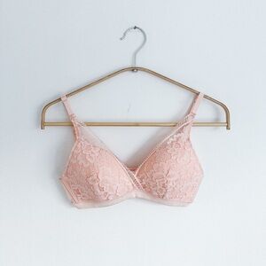 Knix Lace Deep-V Bralette Peach - Size XS (Fits: 30A, B + C)
